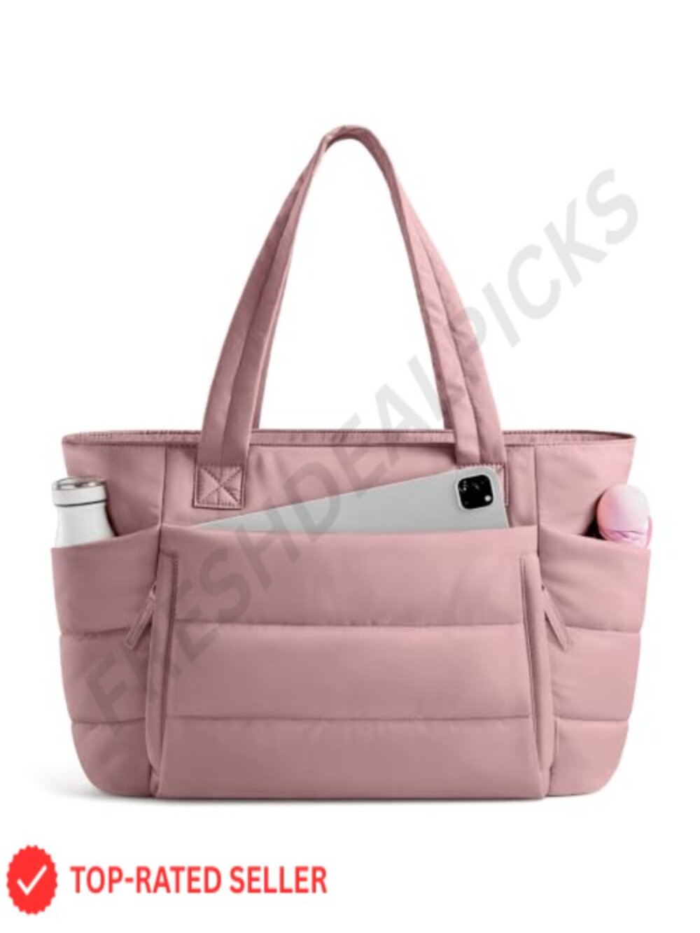 Quilted Puffer Tote Bag with Zipper, Lightweight Work Bag for Women with Laptop